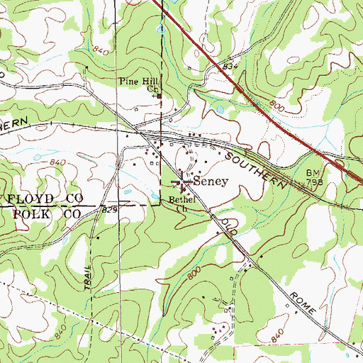 Topographic Map of Seney Church, GA