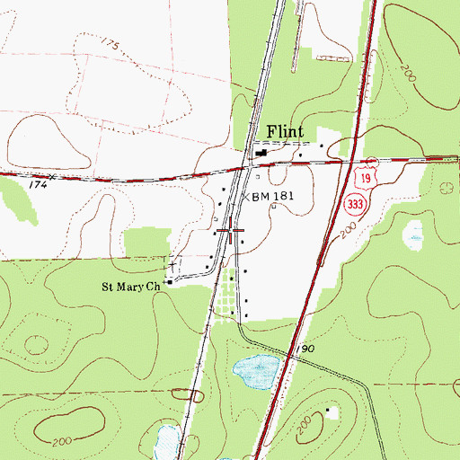 Topographic Map of Flint Baptist Church (historical), GA