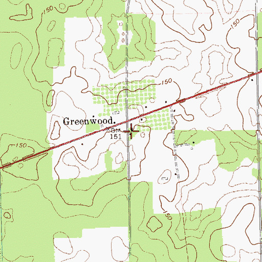 Topographic Map of Greenwood Freewill Baptist Church, GA