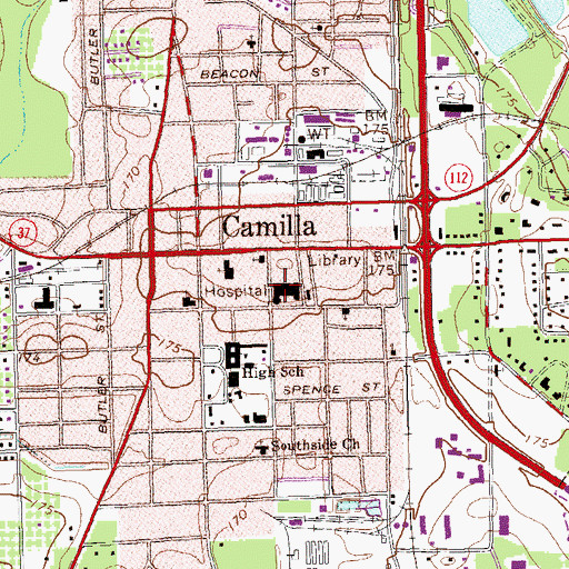 Topographic Map of Mitchell County Hospital, GA
