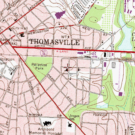 Topographic Map of East Side Baptist Church, GA