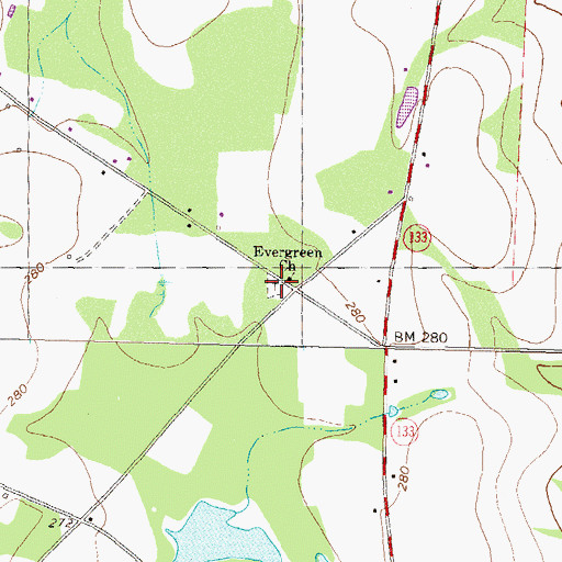 Topographic Map of Evergreen Cemetery, GA
