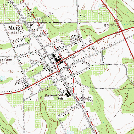 Topographic Map of Meigs Methodist Church, GA