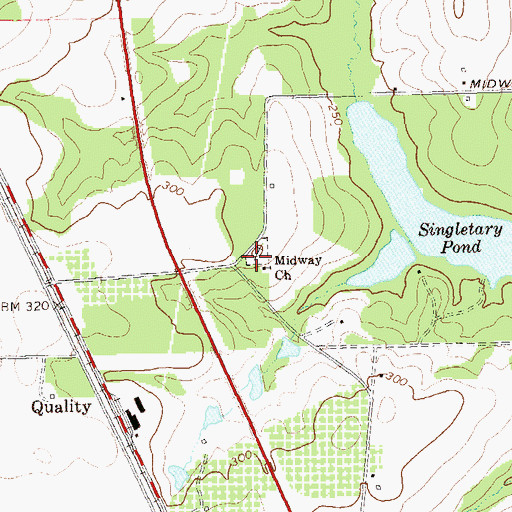 Topographic Map of Midway Cemetery, GA