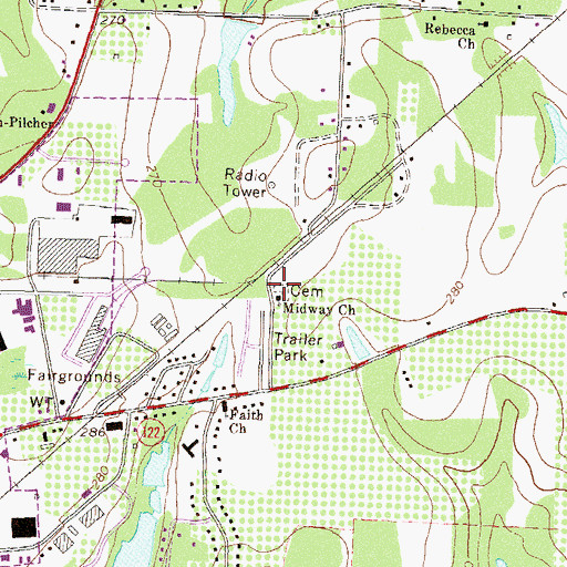 Topographic Map of Midway Cemetery, GA