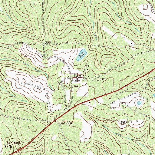 Topographic Map of Pebble Hill Cemetery, GA