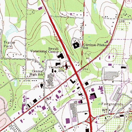 Topographic Map of Thomas Technical School, GA