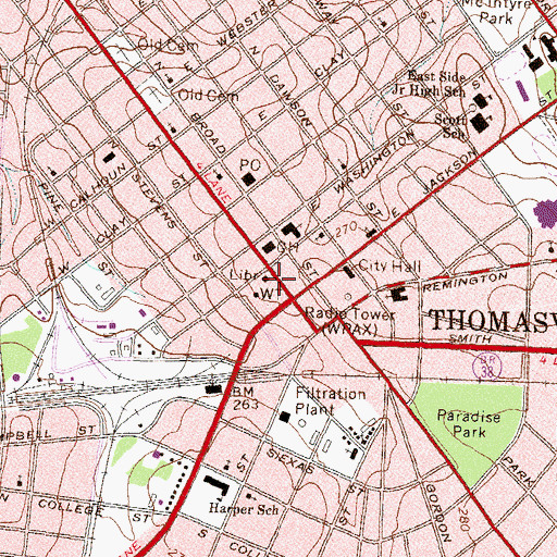 Topographic Map of Thomasville Commercial Historic District, GA