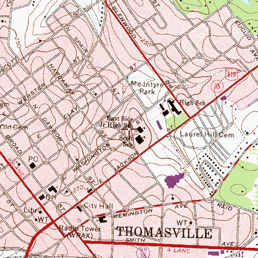Topographic Map of Thomasville Cultural Center, GA