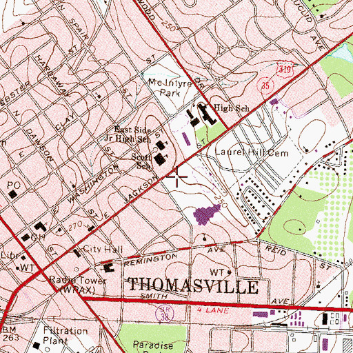 Topographic Map of Thomasville High School, GA