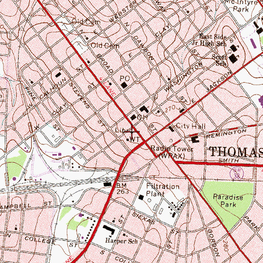 Topographic Map of Thomasville Public Library, GA