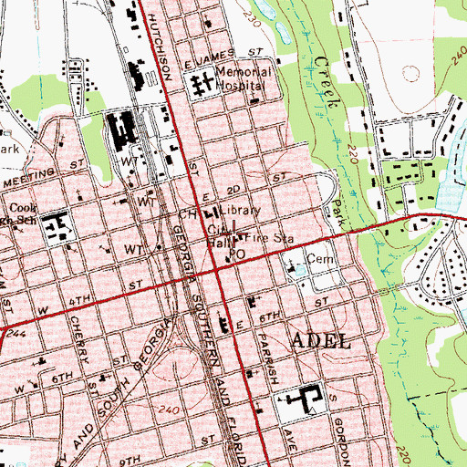 Topographic Map of Adel City Hall, GA
