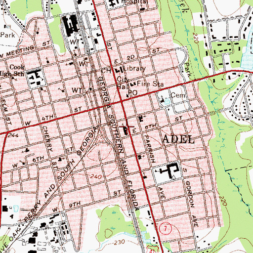 Topographic Map of First Baptist Church, GA