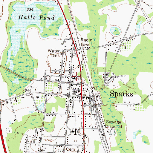 Topographic Map of Sparks Baptist Church, GA