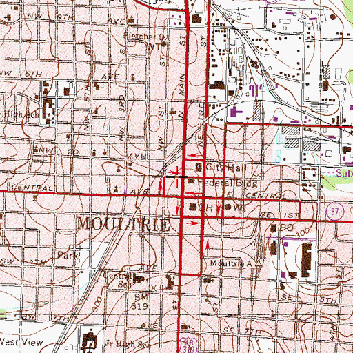 Topographic Map of Carnegie Library of Moultrie, GA