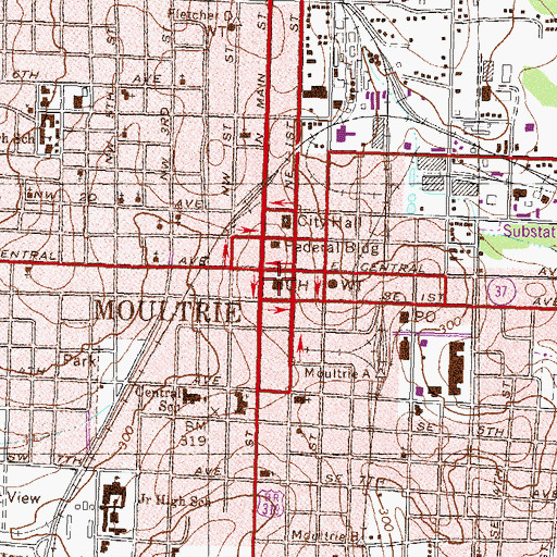 Topographic Map of Colquitt County Courthouse, GA