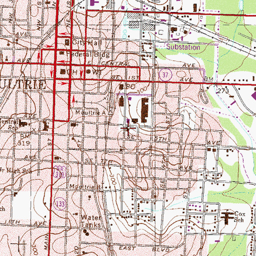 Topographic Map of Colquitt County Health Center, GA