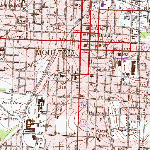 Topographic Map of First Baptist Church, GA