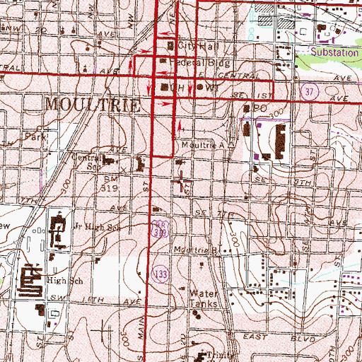 Topographic Map of First Presbyterian Church, GA