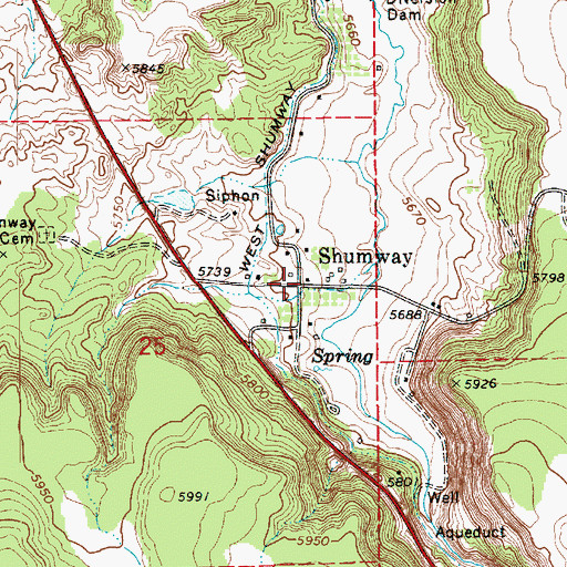 Topographic Map of Shumway, AZ