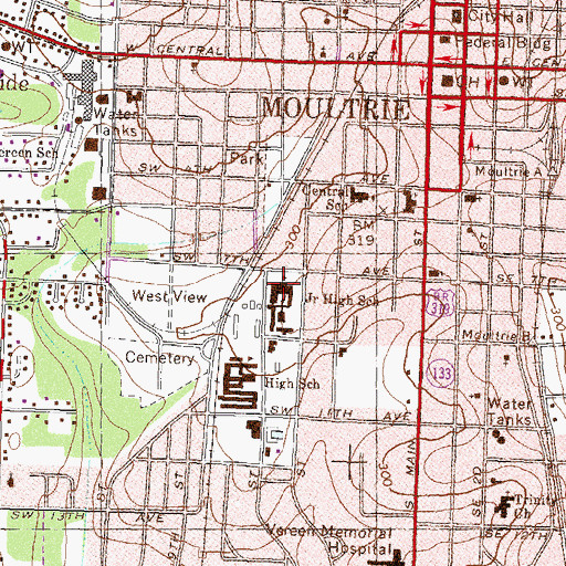 Topographic Map of Moultrie Arts Center, GA