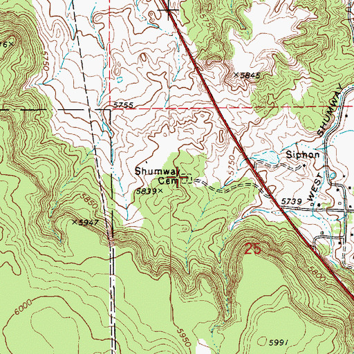 Topographic Map of Shumway Cemetery, AZ