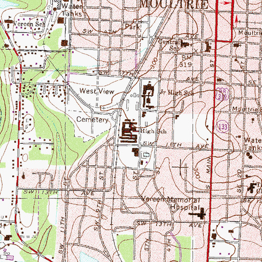 Topographic Map of Moultrie High School (historical), GA