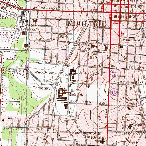 Topographic Map of Moultrie Junior High School (historical), GA