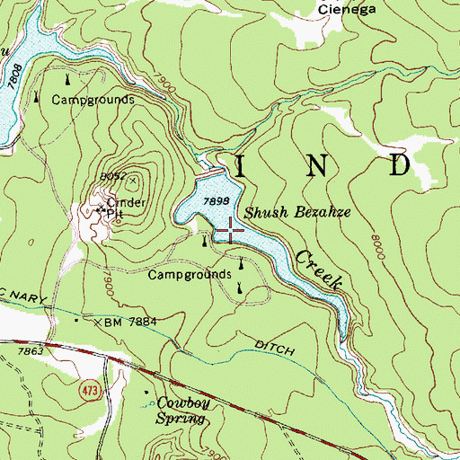 Topographic Map of Shush Bezahze, AZ