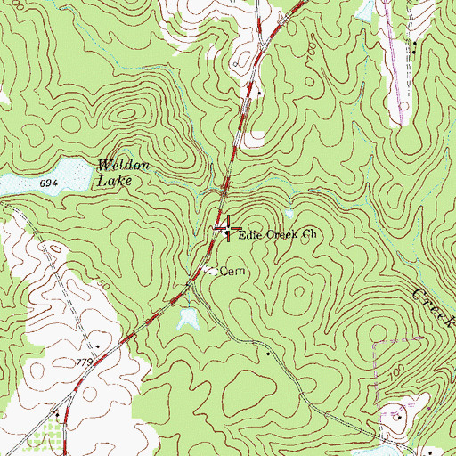 Topographic Map of Edie Creek School (historical), GA