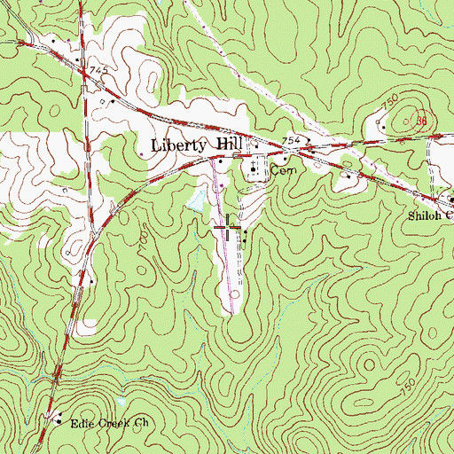 Topographic Map of Liberty Hill Airport (historical), GA
