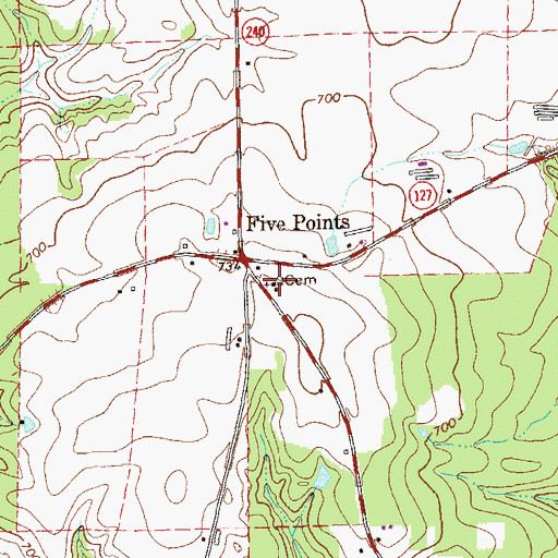 Topographic Map of Five Points Church, GA