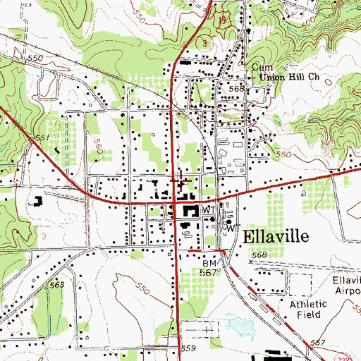 Topographic Map of Ellaville Baptist Church, GA