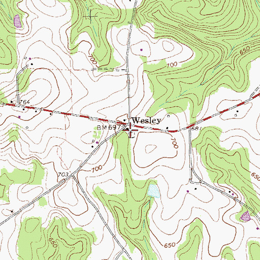 Topographic Map of Wesley Cemetery, GA