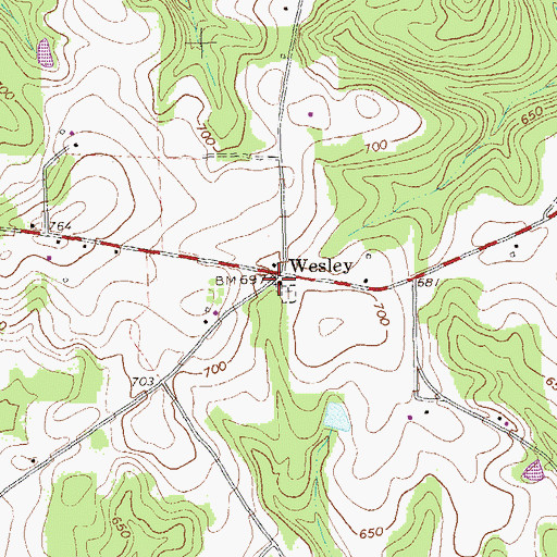 Topographic Map of Wesley Church, GA