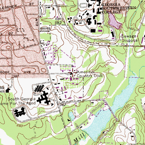 Topographic Map of Americus Country Club, GA