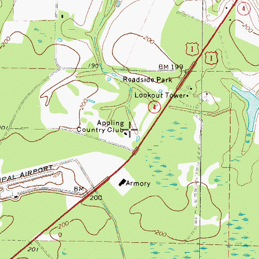 Topographic Map of Appling Country Club, GA