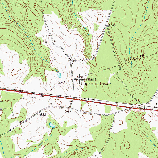 Topographic Map of Barnett Lookout Tower, GA