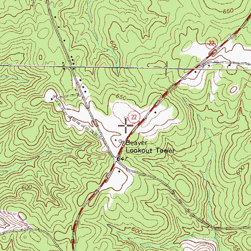 Topographic Map of Beaver Lookout Tower, GA