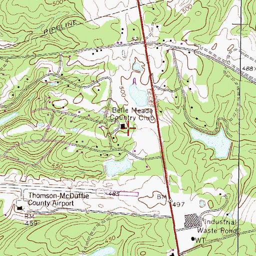 Topographic Map of Belle Meade Country Club, GA