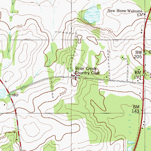 Topographic Map of Brier Creek Country Club, GA