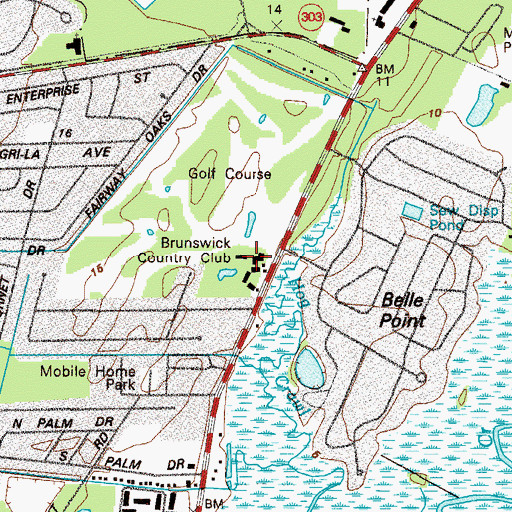 Topographic Map of Brunswick Country Club, GA