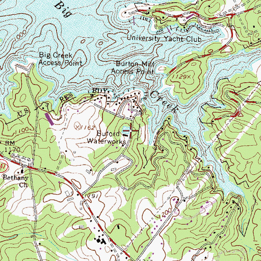 Topographic Map of Buford Waterworks, GA