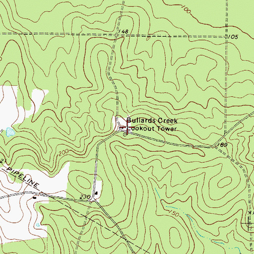 Topographic Map of Bullards Creek Lookout Tower, GA