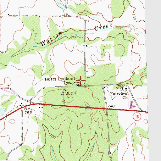 Topographic Map of Butts Lookout Tower, GA