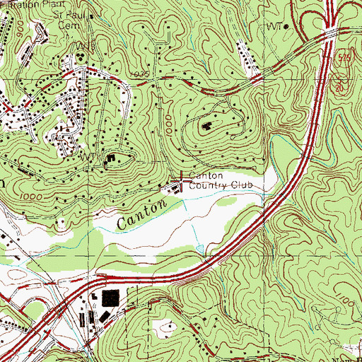 Topographic Map of Canton Country Club, GA