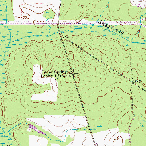 Topographic Map of Cedar Springs Lookout Tower, GA
