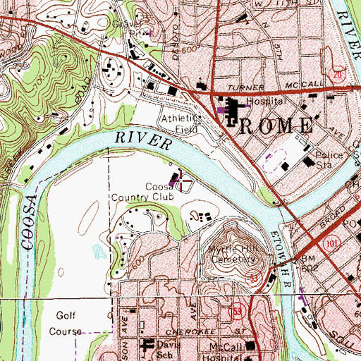 Topographic Map of Coosa Country Club, GA