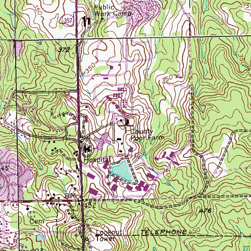 Topographic Map of Muscogee County Poor Farm, GA