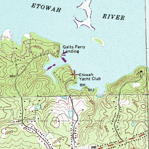 Topographic Map of Etowah Yacht Club, GA